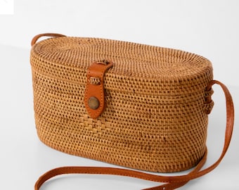 Bolso de ratán Cylin - Bolso de verano moderno hecho a mano - Bolso de paja para mujer - Regalo para ella - Bolso de playa cruzado - Monedero de ratán balinés - Bolso bohemio tejido