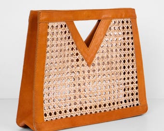 Bolsa de vime V - Bolsa de couro - Bolsa de verão da moda - Bolsa de palha feminina - Bolsa Boho Boho - Presente para ela - Bolsa de praia - Bolsa de couro Bali