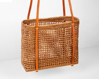 Net Rattan Bag - Trendy Handmade Summer Bag - Women Shoulder Straw Bag - Gift For Her - Beach Bag - Bali Rattan Purse - Woven Boho Basket
