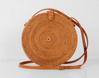 Original Round Rattan Bag - Handmade Summer Bag - Women Straw Bag - Gift For Her - Crossbody Beach Bag - Bali Purse - Handwoven Boho Bag
