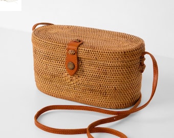 Cylin Rattan Bag - Trendy Handmade Summer Bag - Women Straw Bag - Gift For Her - Crossbody Beach Bag - Bali Rattan Purse - Woven Boho Bag