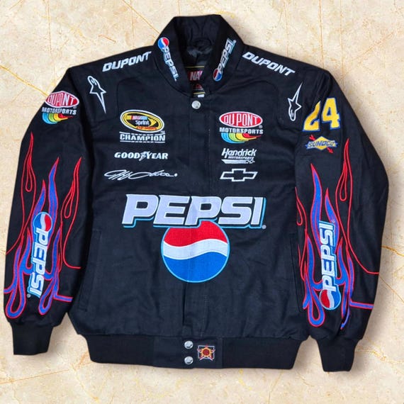 NASCAR JHデザイン PEPSI ペプシ 刺繍 炎柄 レーシングジャケット Vintage Nascar JH Design Pepsi Black Cotton Jacket - Etsy