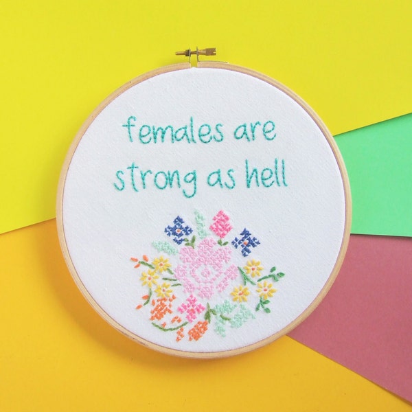 Kimmy Schmidt - Unbreakable 'Females are strong as hell' Hand Embroidered Hoop Art