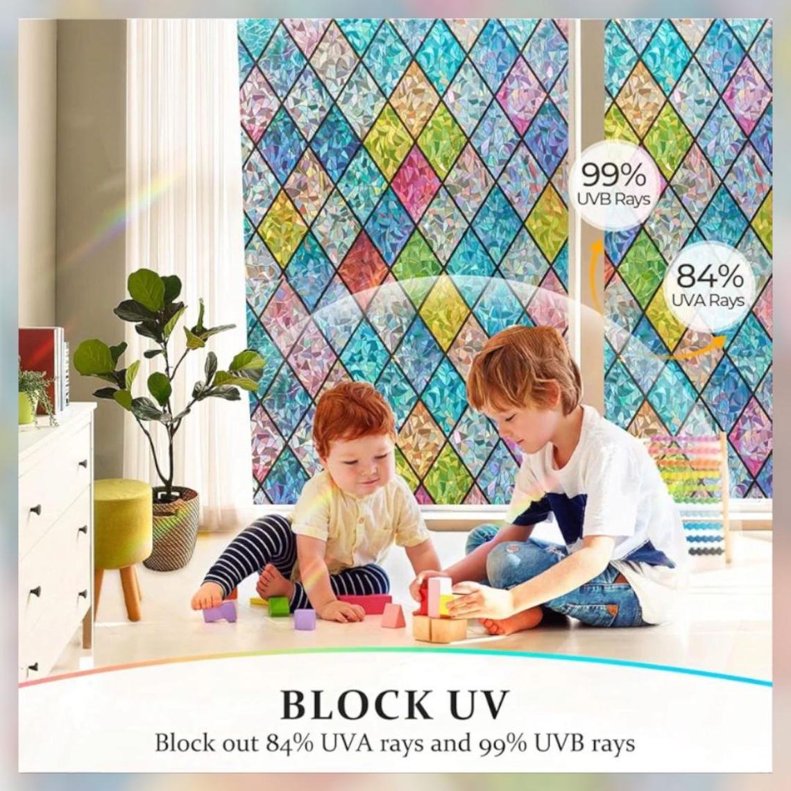 Colorful Privacy Window Film 3D Rainbow Static Cling | Sun Blocking ...