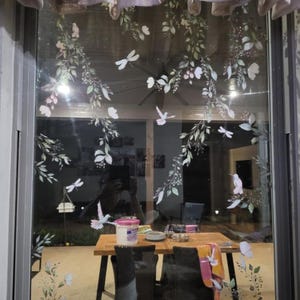 Summer Flower Window Clings Set of 9 – Eucalyptus Floral Static Stickers for Glass, Spring Leaf Vine Decals for Home and Party Decor