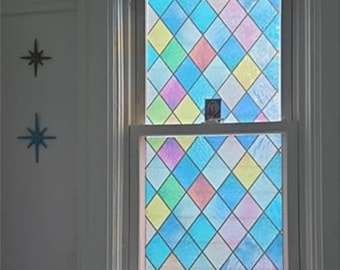 Rainbow Stained Glass Window Film – 3D Static Cling Privacy Film for Home – No Adhesive Colorful Sun Catcher Window Sticker 17.5x78.7 Inch