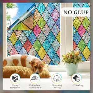 Colorful Privacy Window Film 3D Rainbow Static Cling | Sun Blocking ...