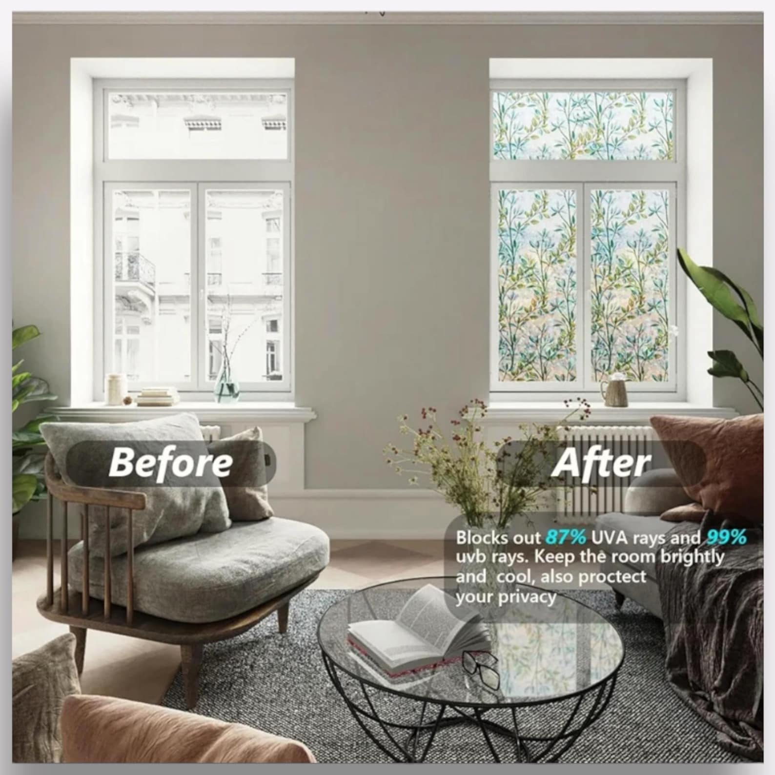 Window Privacy Gel 3D Window Privacy Film – No Glue Static Cling Covering – UV Blocking ...