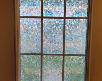 Rainbow Window Privacy Film No Glue – Decorative Static Cling Glass Cover, Holographic Half Moon Design, Anti-UV Frosted (17.5 x 78.7 in)