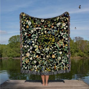 Floral Woven Blanket Vintage Inspired Unique Throw Blanket Blanket for Dad Blanket with Flowers Cozy Gift for Friend Blanket