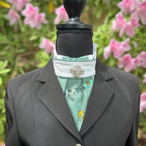 Green and White Dressage Stock Tie