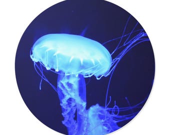 Pegatina redonda de vinilo de medusa azul