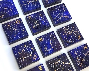 CUSTOM Zodiac Constellation Art, 4x4x1.5 inch acrylic canvas mini art of your choice of celestial zodiac symbol