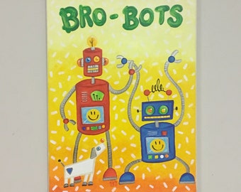 Custom Robot Art For Kids, BRO-BOTS, 11x14 Canvas, Robot Art for Boys Rooms, Brothers Room