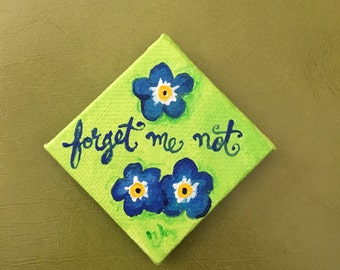 Forget Me Not, Art Magnet, 3x3 Miniature acrylic canvas art