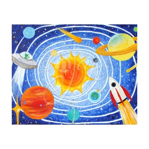 Solar System Poster, 20x16 inch Space themed art print for childrens room or nursery decor
