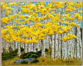 Autumn Aspen Trees, 28x22 inch acrylic canvas