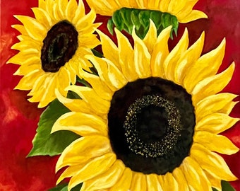アクリル画 Sunflowers レッド F6号キャンバス 自社通販サイト