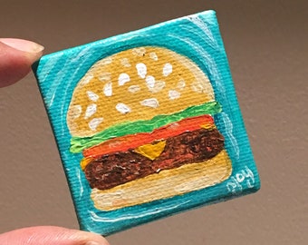 Aimant d'art de cheeseburger, peinture de pizza de 5 cm, décoration de bureau et de cuisine