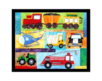 Children's Wall Art Print, Transporation Art, VROOM #2, 8"x10"  Art for Boys Room