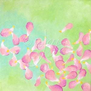 Minimalist flower petal painting, Spring Breeze, Set of Three 12 square paintings, pink blue and green decor, peaceful art image 5