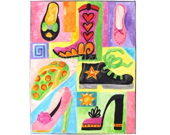 Fun shoe painting for girls room, If The Shoe Fits, 11x14 inch painting for teen girls or baby girls nursery