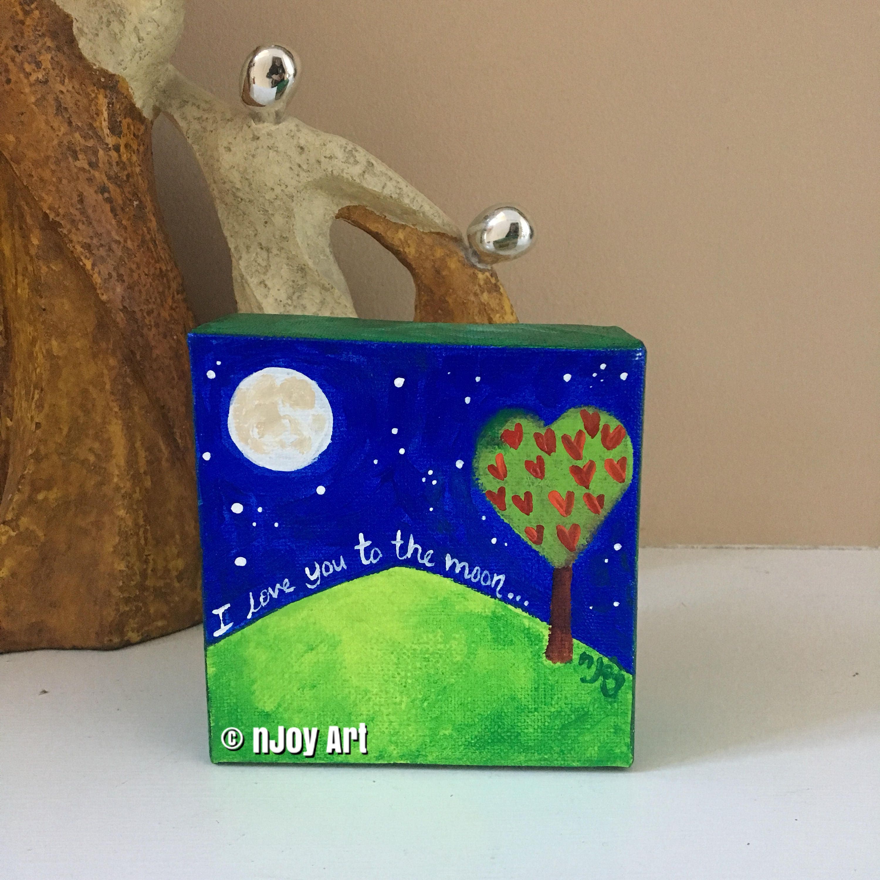 Love You to the Moon - 4x4 Daily Doodle Mini Acrylic Night Sky