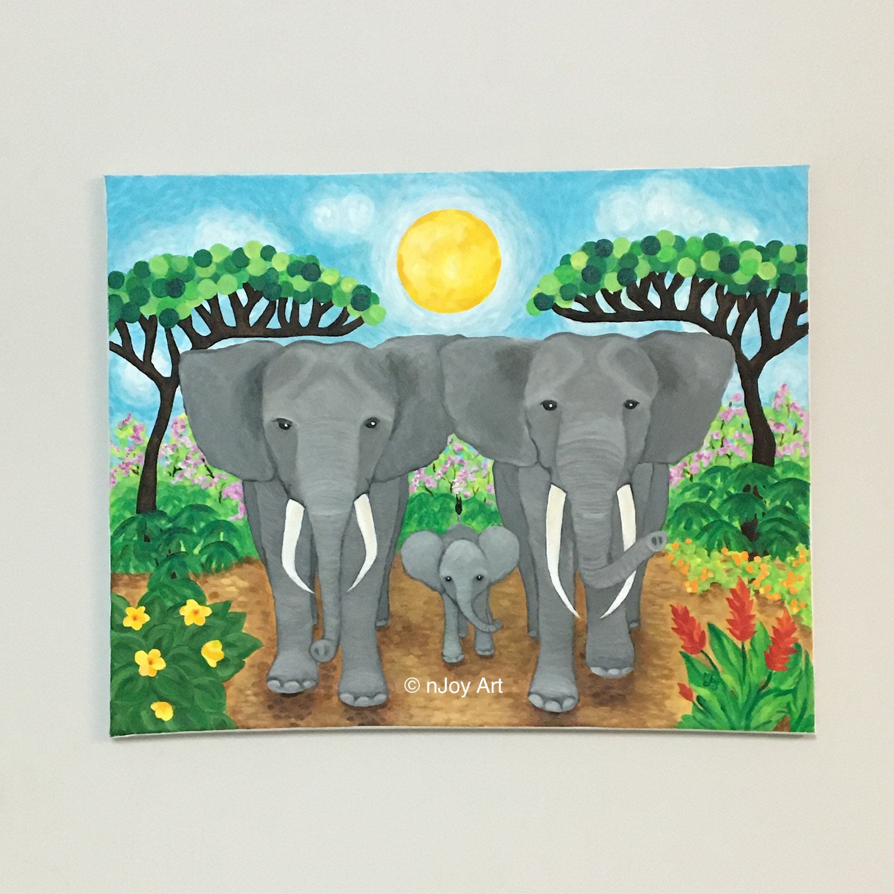 Elephant Family 60*60cm Canvas Kids Oil Painting  Art drawings for kids,  Elephant drawing, Elephant art