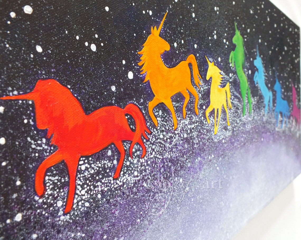 Unicorn Rainbow Painting 24x12 Inch Fantasy Themed Acrylic Etsy