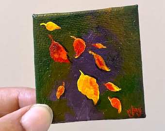 Fall leaves, 2 inch autumn painting, office & kitchen decor