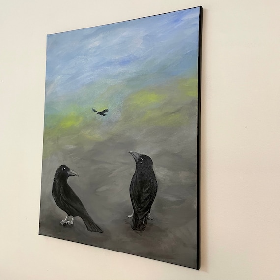 Attempted Murder, Crow Painting 16x20 Inch Acrylic Canvas