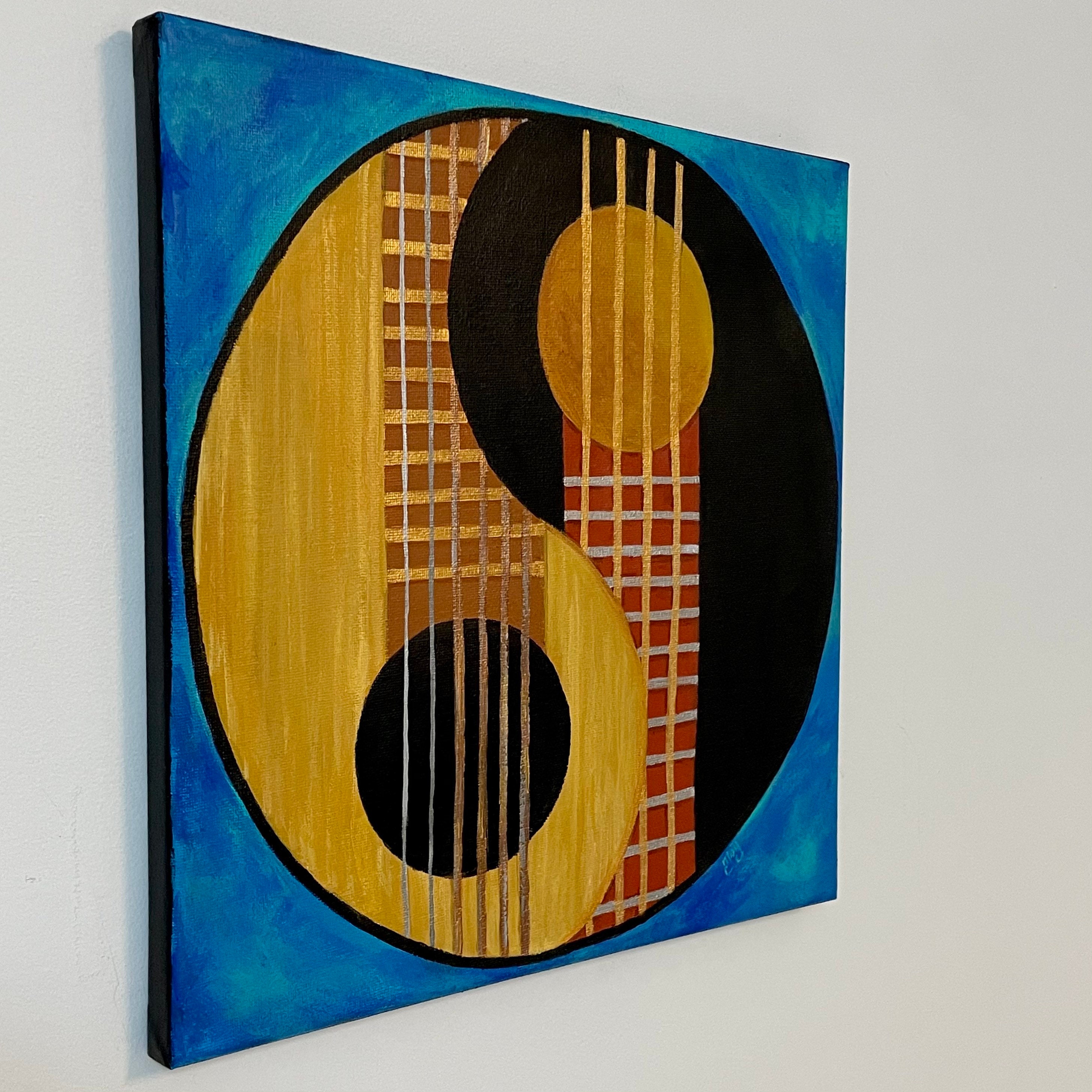 アート・デザイン・音楽 Painting acrylic on canvas Guitar and Bass Yin Yang Painting, Acrylic 12 Inch Square