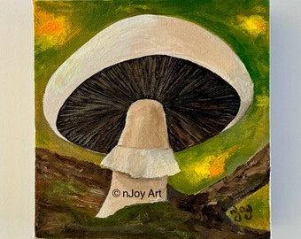 Mushroom, toadstool painting , 6x6x1.25 inch acrylic painting