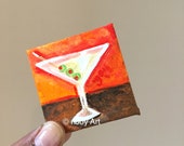 Martini Lovers Magnet - Original Miniature Acrylic Canvas - Hand Painted - 3x3 inch canvas magnet