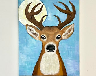 Deer painting, buck head art, 16x20 inch acrylic canvas, original deer art