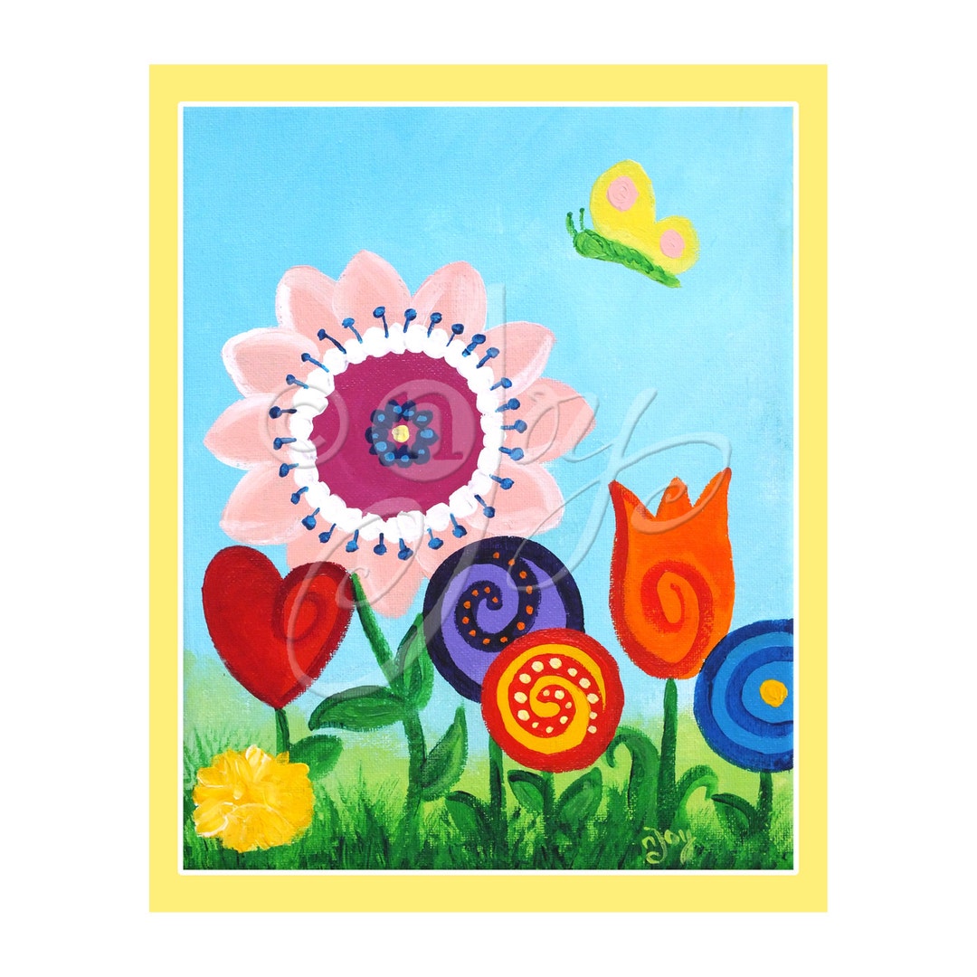 Children's Art Print / BUTTERFLY GARDEN 8x10 PRINT / Girls Nursery Decor / Art for Kids Etsy