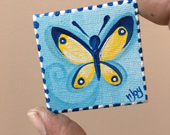 Butterfly Art Magnet - Original Mini Painting Magnet- 2" inch canvas magnet