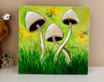 Three Mushrooms , 6x6x1.25 inch acrylic painting