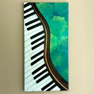 DANCING PIANO painting 12&quot;x24&quot; acrylic canvas art, music instrument home decor, wall art for home, office painting