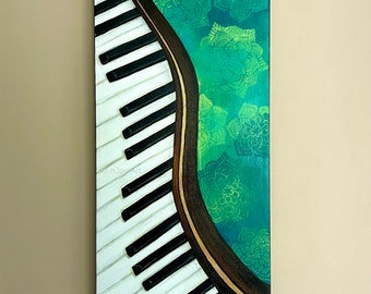 DANCING PIANO painting 12"x24" acrylic canvas art, music instrument home decor, wall art for home, office painting