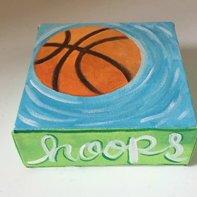 Hoops, 4x4 inch mini acrylic basketball painting, daily doodle art image 5