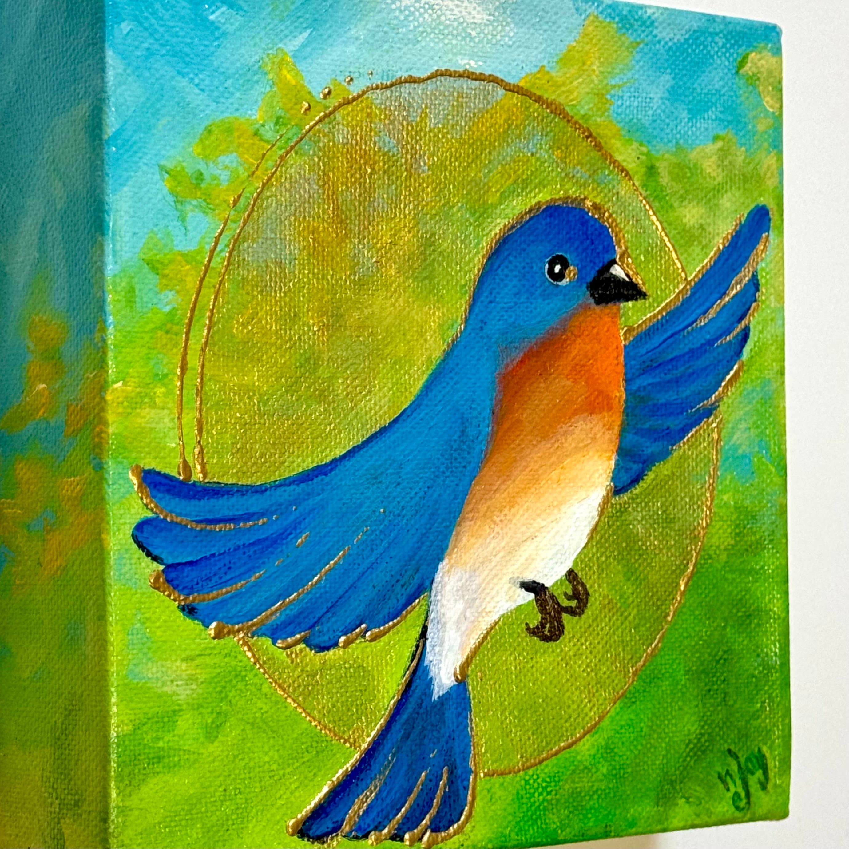 Bluebird Painting, 6 Inch Acrylic Canvas, Bird Art for Small