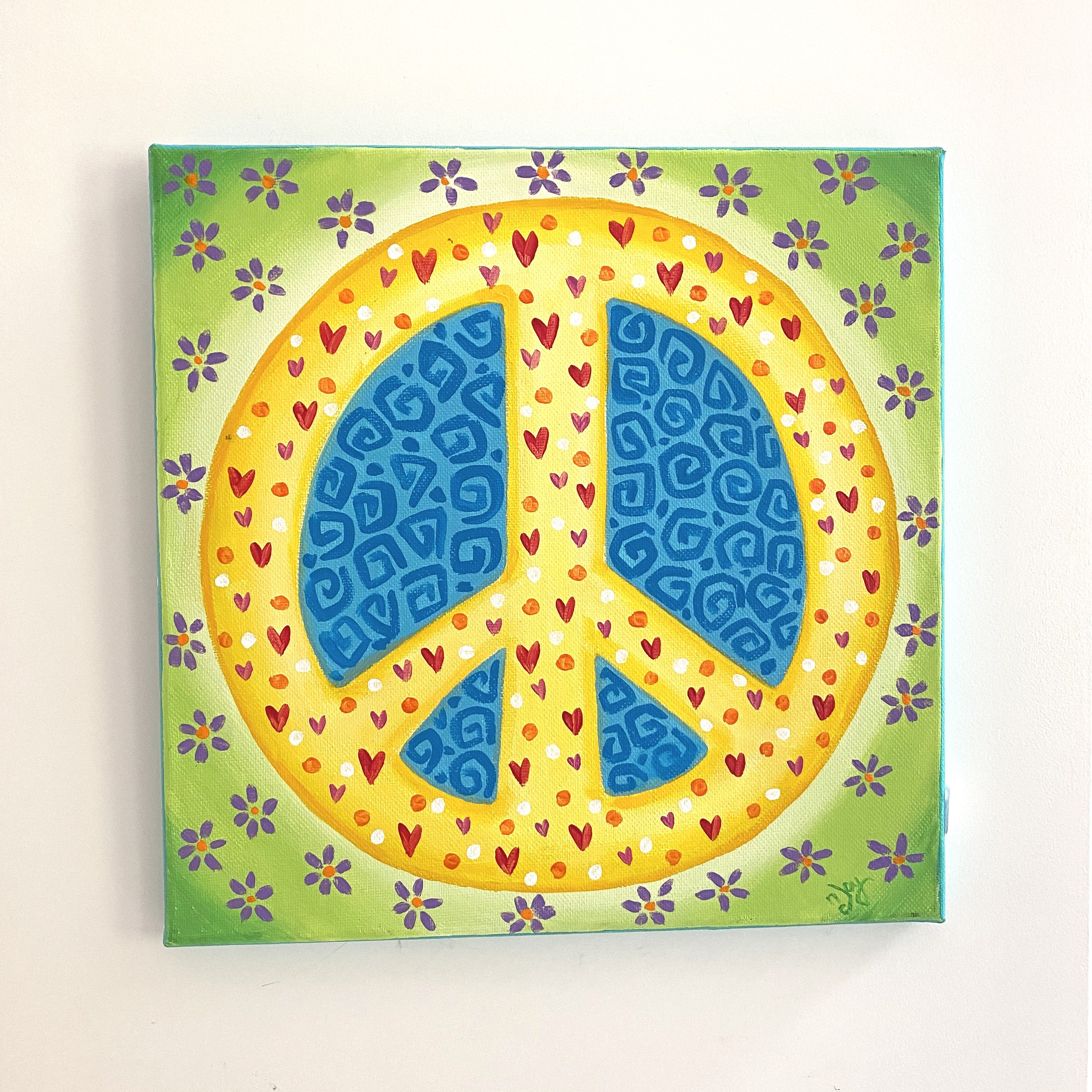 PEACE Sign Art for Girls Room,12x12 Acrylic Canvas, Painting for Kids,  Tween Decor 