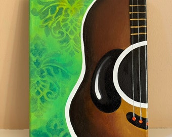Smiling Guitar, acrylic acoustic guitar painting, 8x10 inch original art, music decor, for guitarist