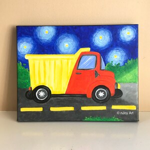 Dump Truck art for boys room, 8x10 inch acrylic transportation painting for kids room, truck nursery art