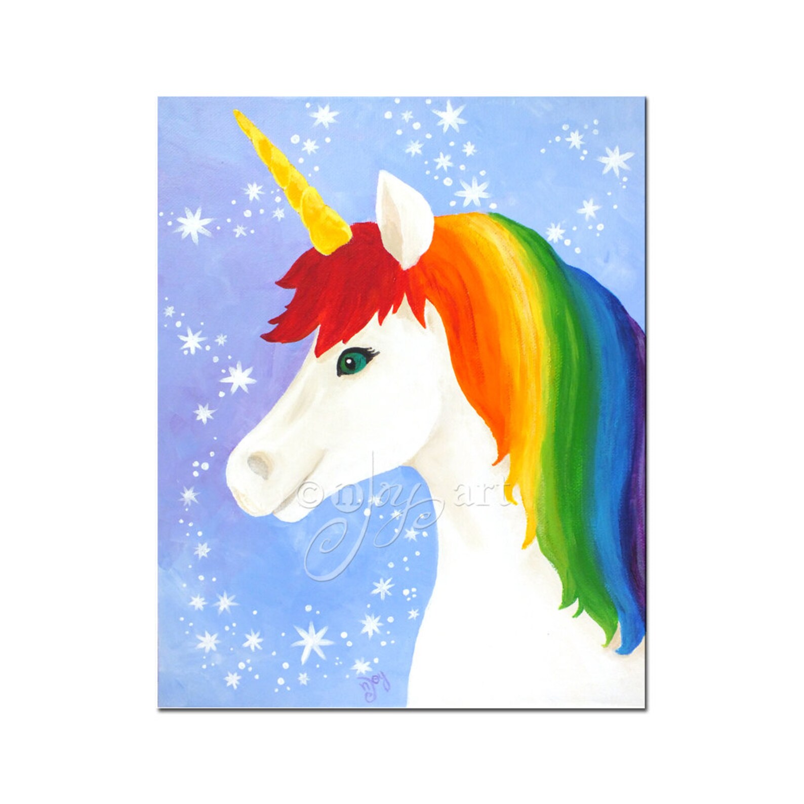 Art Print of a Rainbow Unicorn, 8"x10" Print for Girls Room or N…