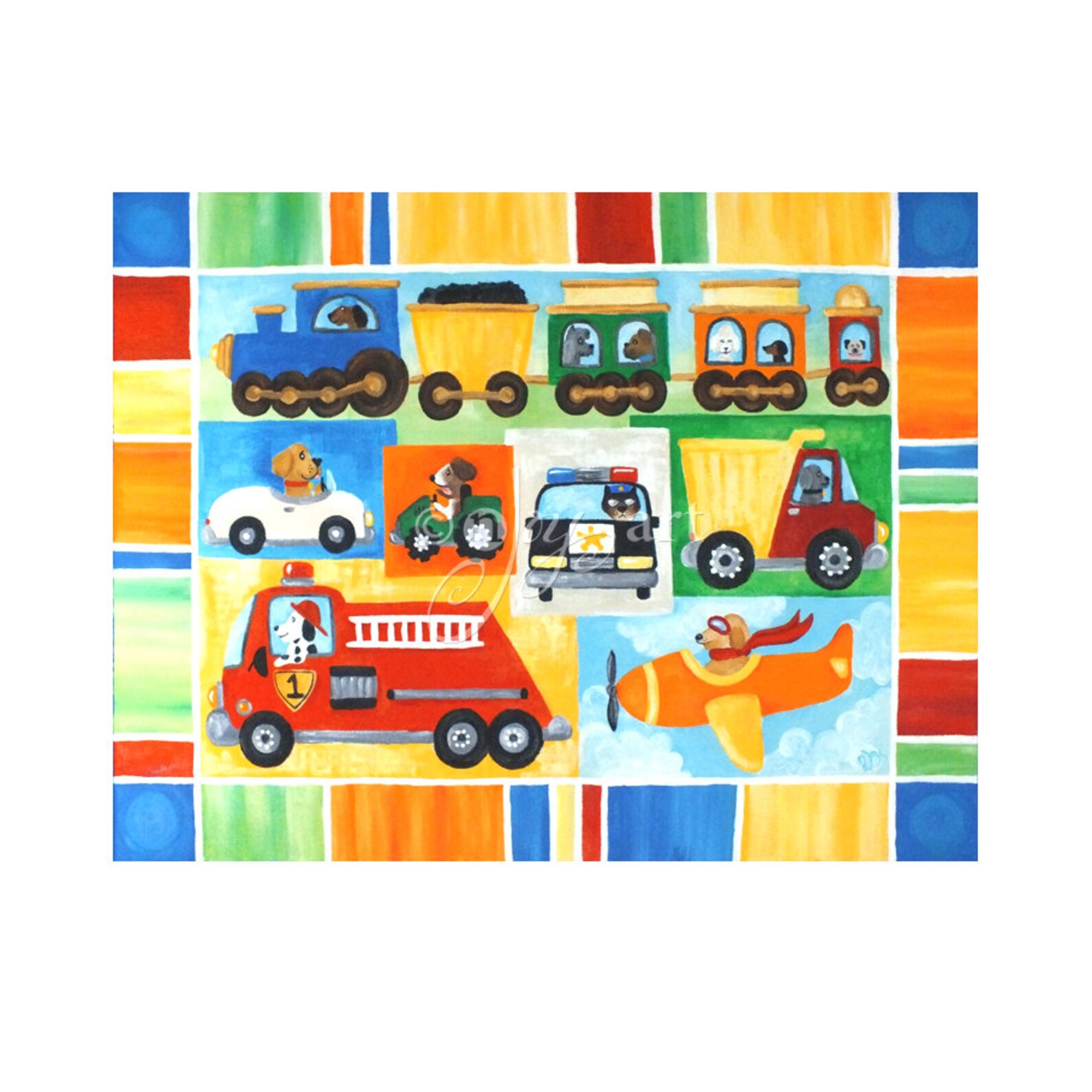 Driving Dogs transportation wall art print for kids room | Etsy