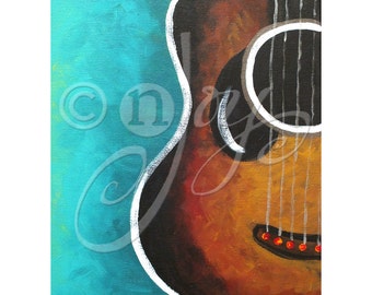 Guitar Poster, 16x20 inch art print of a Smiling Guitar painting, Music Themed Decor, Instrument Art Print