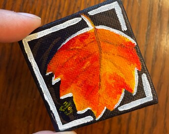 Maple leaf, art magnet, mini 2 inch acrylic Painting