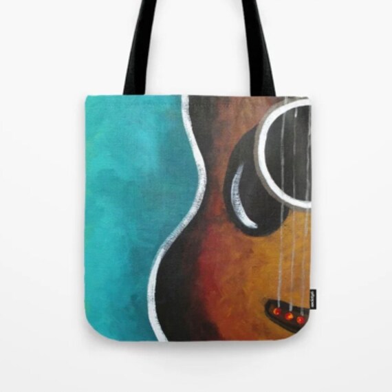 Smiling Guitar Tote Bag, double stitched, fully lined, guitarist carry all tote bag